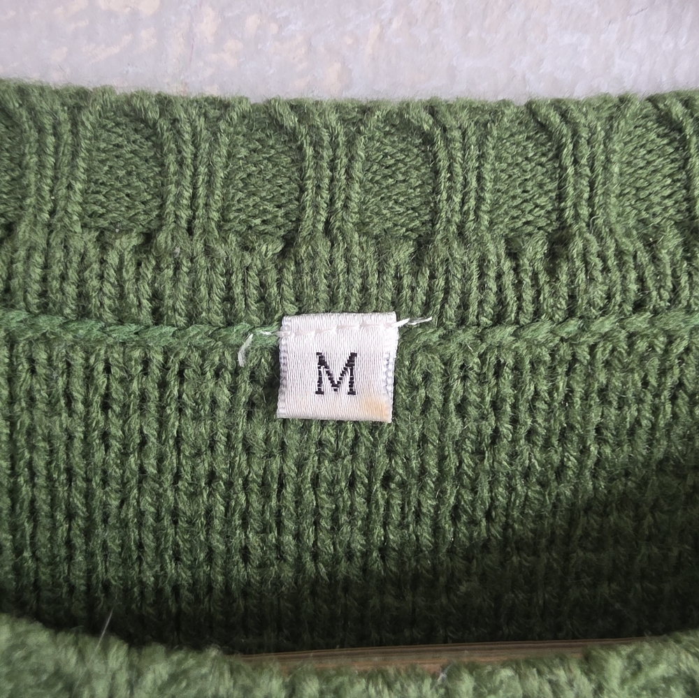 Vintage Leopard Cheetah Head Green Mustard Yellow Pullover Sweater Sz M - Picture 5 of 7